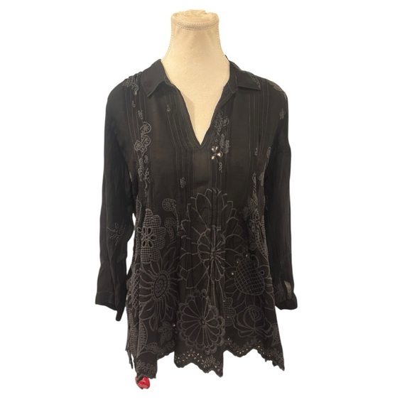 Johnny Was Lemmi Blouse Embroidered Black Women's Top XS NEW - Picture 5 of 14